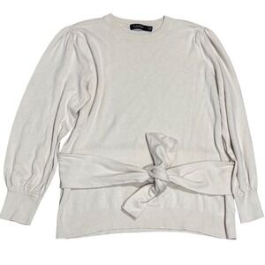 Lauren Ralph Lauren Black Label Tie-Front Sweater Women 1X Cream Puff Sleeve Top